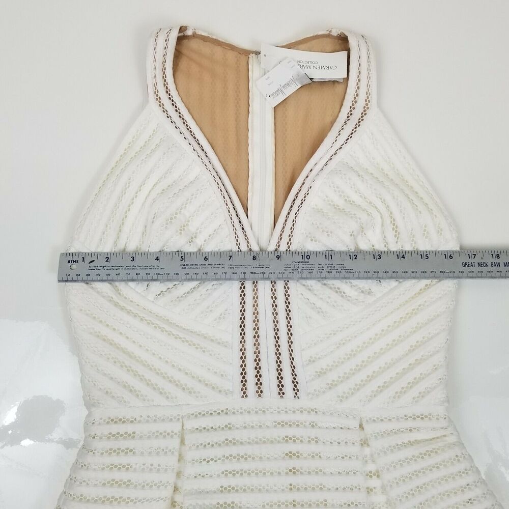 Carmen Marc Valvo Textured Stripes A-Line Off White Dress Sz 6 NWT $595 D0 - Picture 4 of 9